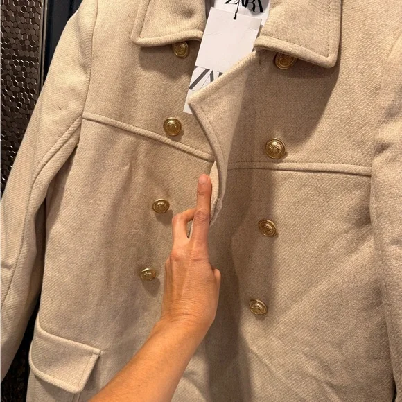 Zara Cream Pea Coat Timeless Elegance - Picture 4 of 7